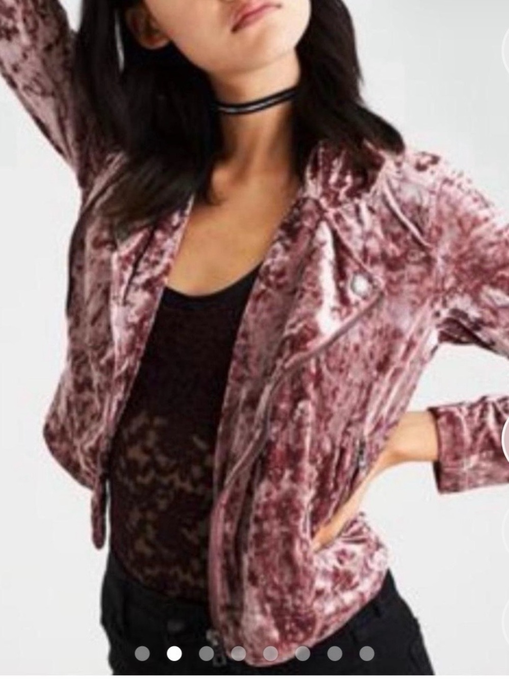 American Eagle Outfitters Crushed Velvet Moto Jacket in Dusty Rose